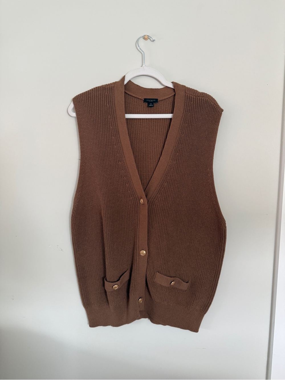 Ann Taylor Brown Knit Button-Front Sweater Vest